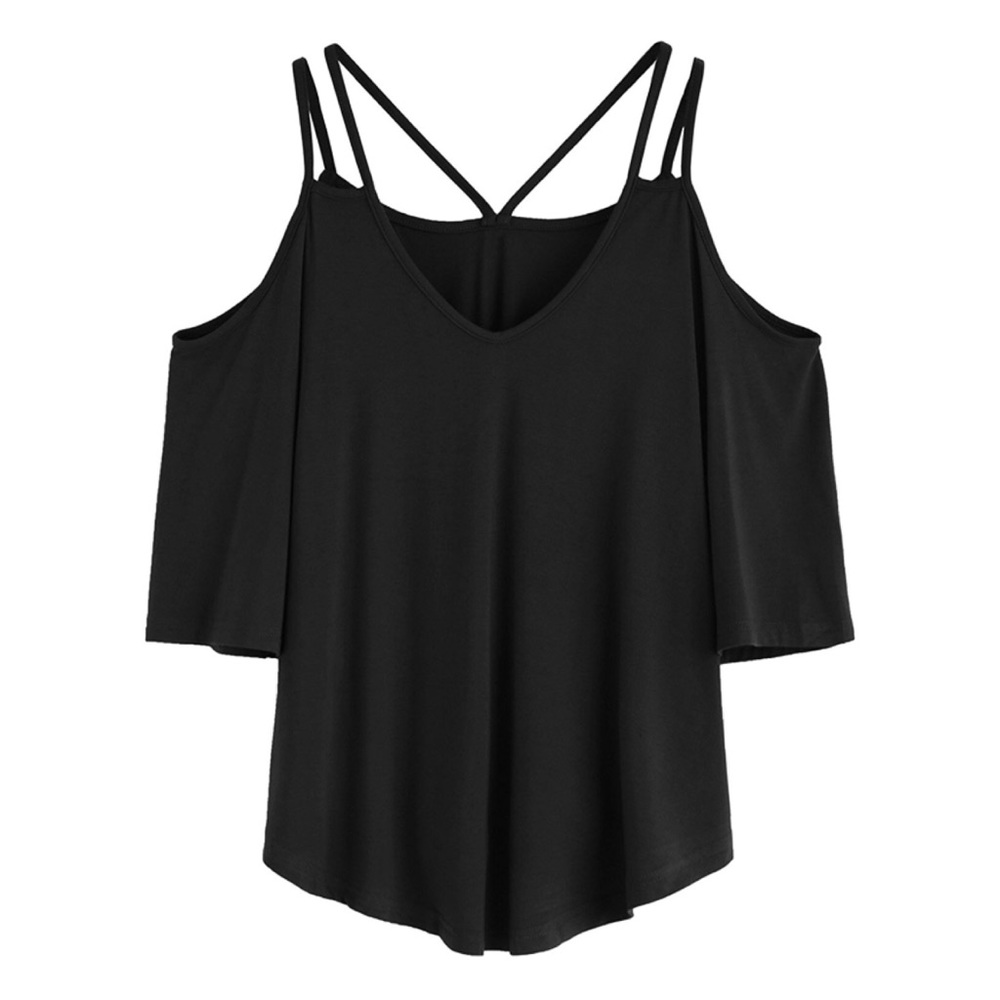 Strappy Cold Shoulder 3/4 Sleeve Drapey Blouse - Picture 6 of 6